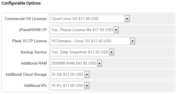 Configurablle options for cloud package 1
